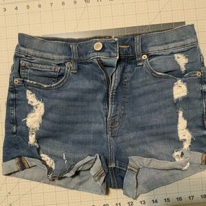 Express Blue Distressed Jean Shorts